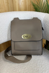 Taupe Faux Leather Satchel Bag