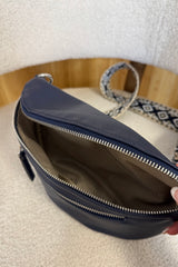 Navy Crossbody Sling Bag with Patterned Strap
