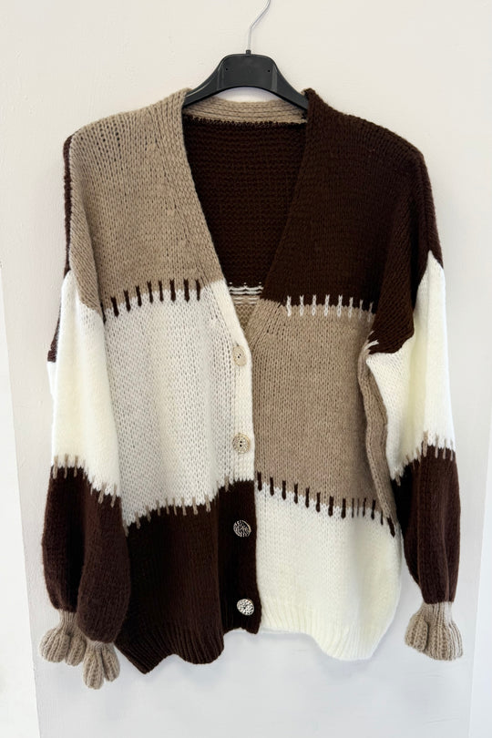 Luxury Chocolate Colourblock Knit Cardigan