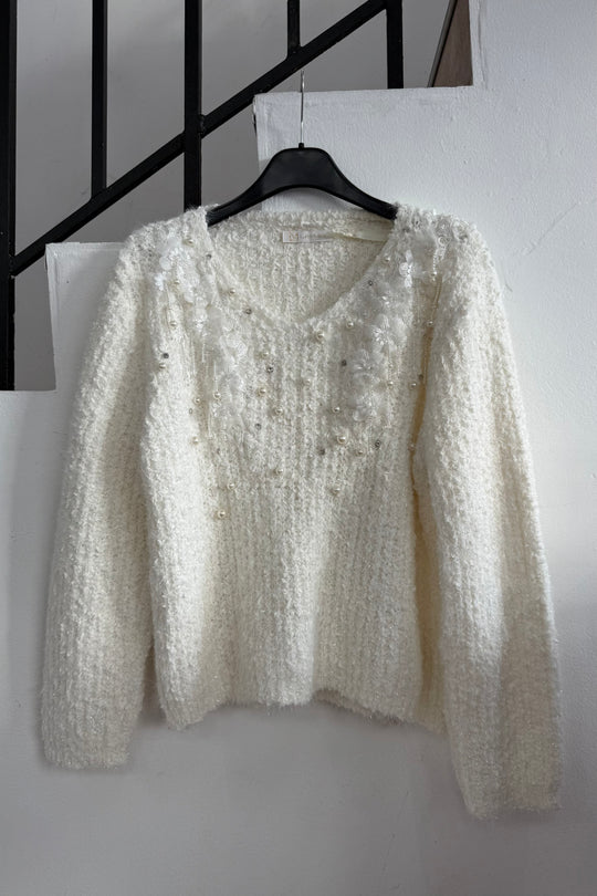 Claudia White Embellished Knit