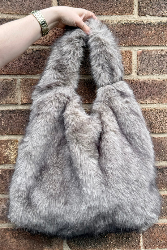 Taupe Luxe Faux Fur Shoulder Bag
