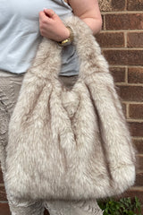Beige Luxe Faux Fur Shoulder Bag