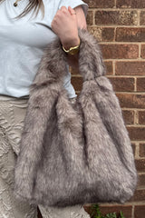 Taupe Luxe Faux Fur Shoulder Bag