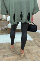 Matte Black Leather Look Leggings