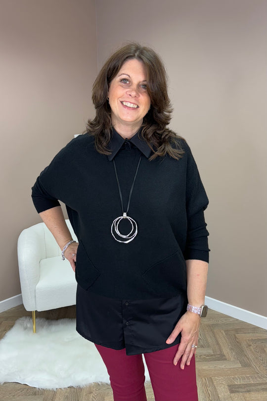 Black Button Through Shirt Bottom