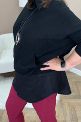 Black Button Through Shirt Bottom