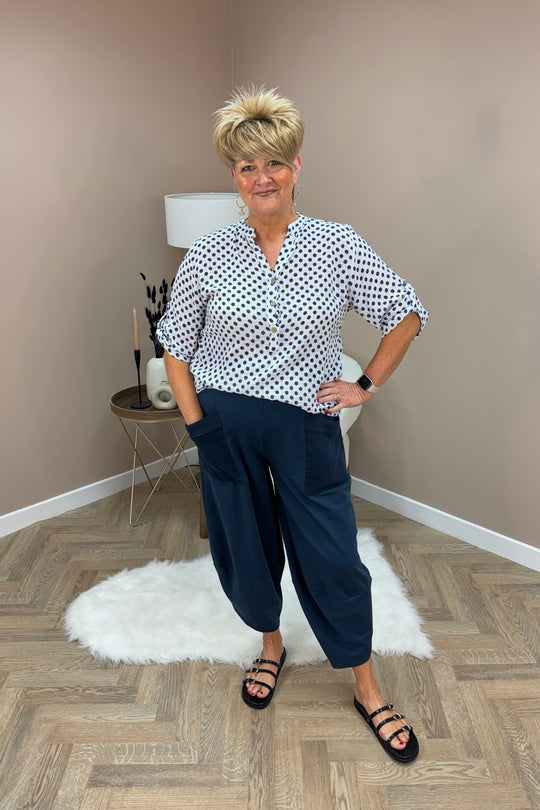 Navy Blue Cotton Cocoon Trousers