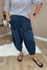 Navy Blue Cotton Cocoon Trousers
