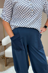 Navy Blue Cotton Cocoon Trousers