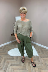 Khaki Green Cotton Cocoon Trousers