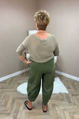 Khaki Green Cotton Cocoon Trousers