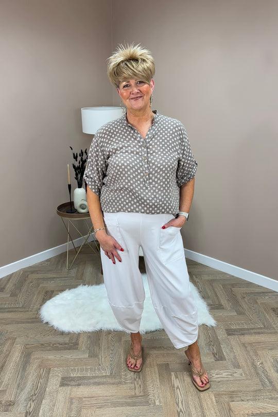 White Cotton Cocoon Trousers