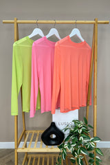 Lime Green Long Sleeve Mesh Layering Top