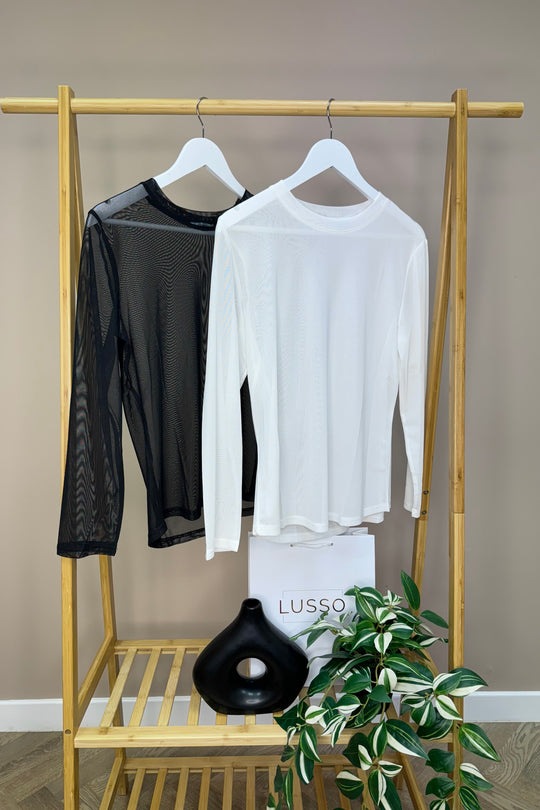 Black Long Sleeve Mesh Layering Top