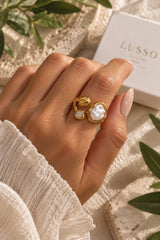 Moonstone Muse Pearl, 18k Gold Plated & CZ Ring