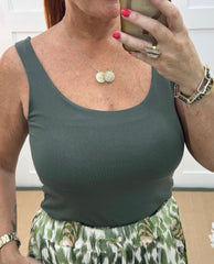 Khaki Zara Stretchy Basic Vest Top
