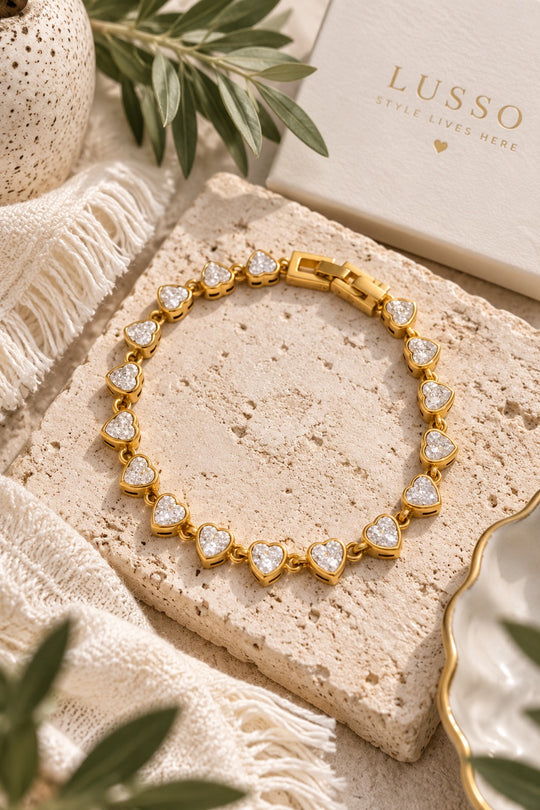 Amore CZ 18k Gold Plated Heart Tennis Bracelet