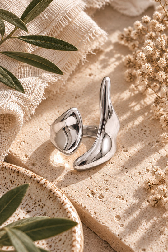 Solstice Sculptural Silver 18k Gold Plated Ring