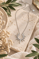 Luna Reversible Silver 18k Gold Plated Hammered Sunburst Pendant Necklace