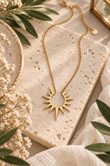 Luna Reversible 18k Gold Plated Hammered Sunburst Pendant Necklace