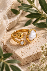 Moonstone Muse Pearl, 18k Gold Plated & CZ Ring