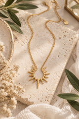 Luna Reversible 18k Gold Plated Hammered Sunburst Pendant Necklace