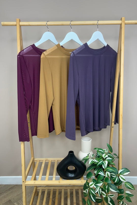 Plum Long Sleeve Mesh Layering Top